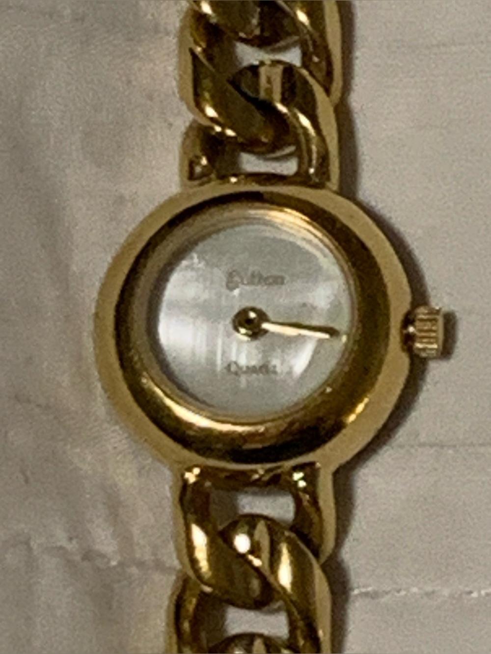 Sutton Vintage Gold-Plated Chain-Link Bracelet Watch with Mother-of-Pearl Dial